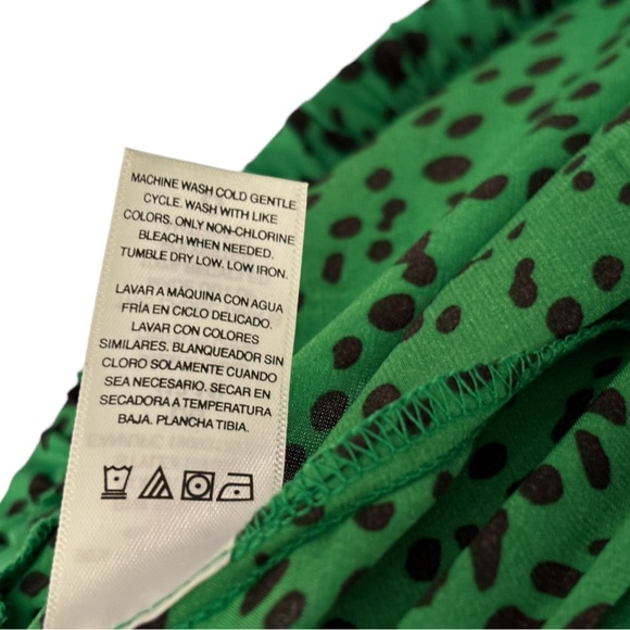 Scoop Printed Hi-Low Maxi Emerald Green Dalmatian Dot “Satin” Faux Wrap Skirt - Picture 6 of 6